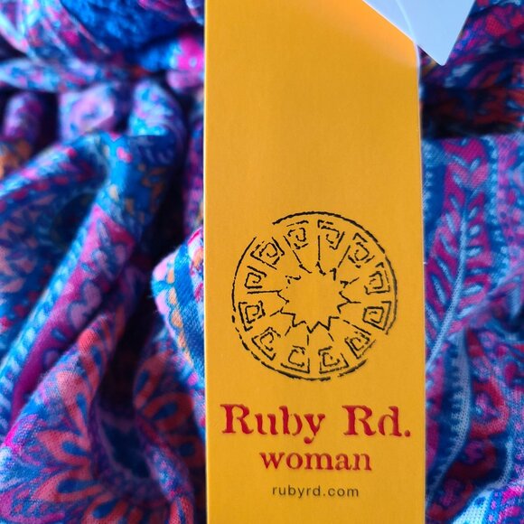 PLUS SIZE RUBY ROAD BRIGHT BLOOMS LACE TRIM PAISLEY BLOUSE SIZE 2X KEYHOLE NECK - Picture 5 of 14